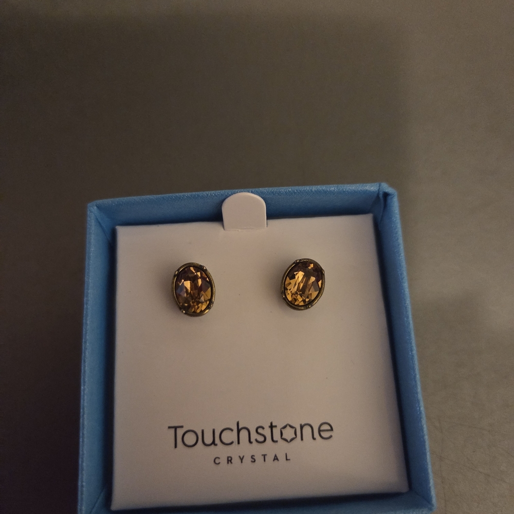 Touchstone Crystal Amber Oval Stud Earrings